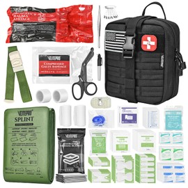VLITEPRO Trauma First Aid Kit -Emergency Supplies with Trauma Bandage, Folding Splint, Chest Seal & Burn Dressings for Wound Care, Bleeding Control, Camping, Home, Hiking,Travel- Black