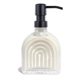 Glass Soap Dispenser for Kitchen and Bathroom Contertop Wash Hand Liquid, Dish Detergent, Farmhouse Style Shampoo Lotion Pump (1, Clear Glass with Black, 4" x 2"x 6-5/8")