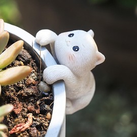 JARPSIRY Miniature Hanging Cat Figurines Flower Pot and Vase Hugger Cute Resin Kitten Bonsai Terrarium Edge Decor Planter Pot Hanger Fairy Garden Ornaments