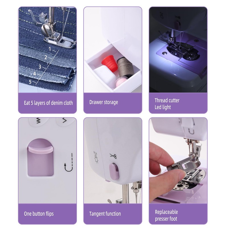 Compact Sewing Machine for Beginners, 12 Built-in Patterns, Lightweight with