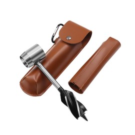 AIMALL Heavy-Duty Manual Hand Auger Wrench for Outdoor Survival, Bushcraft & Woodworking, Metal Construction, Sharp Spiral Design, Leather Sheath, 6.61x1.5x0.94in