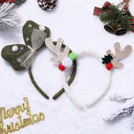 Edary Pack of 2 Christmas Hair Bands Bow Headband Reindeer Hair Band Christmas Hair Accessories Gift Set Party Festival Hair Accessories for Children Adults (Green)