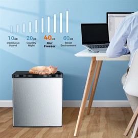 Kismile Mini Freezer,1.1 Cu.ft Upright Freezer with Reversible Single Door,Removable Shelves,Small Freezer with Adjustable Thermostat for Home/Kitchen/Office (Stainless Steel)