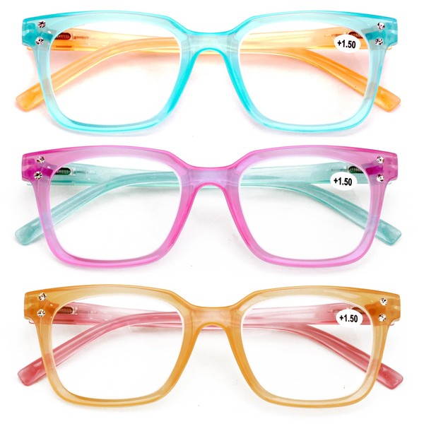 V.W.E. 3 Pairs Women Translucent Pastel 2-Tones Reading Glasses With