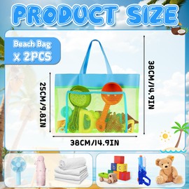 Jokureao 2Pcs Mesh Beach Bag for Women, Large Foldable Travel Tote with Pockets, Family Holiday Beach Bag for Pool, Gym & Swimming Gear, Reusable Shopping Tote for Towels & Toys