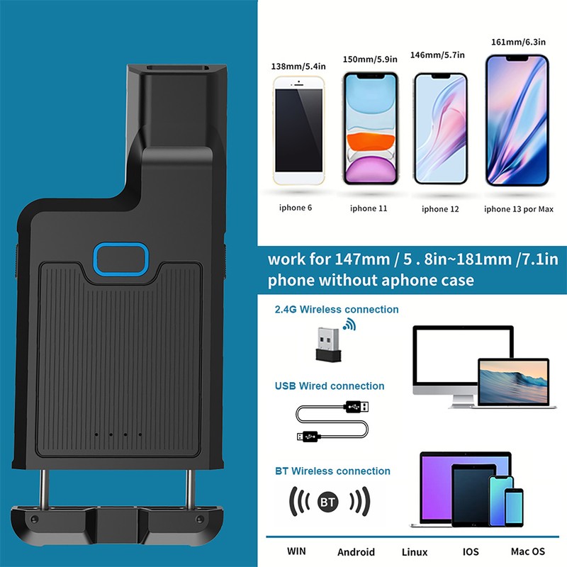 Barcode Scanner Portable Back Clip Bar Reader BT+2.4G Wireless and