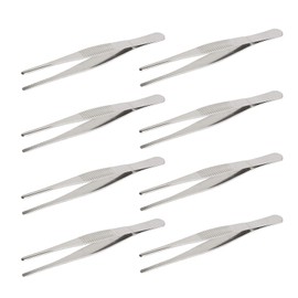 AOJE-LINK Stainless Steel Straight Blunt Tweezers Horizontal Serrated Tips Used for Repair Grill Auxiliary Tools Silver 8pcs