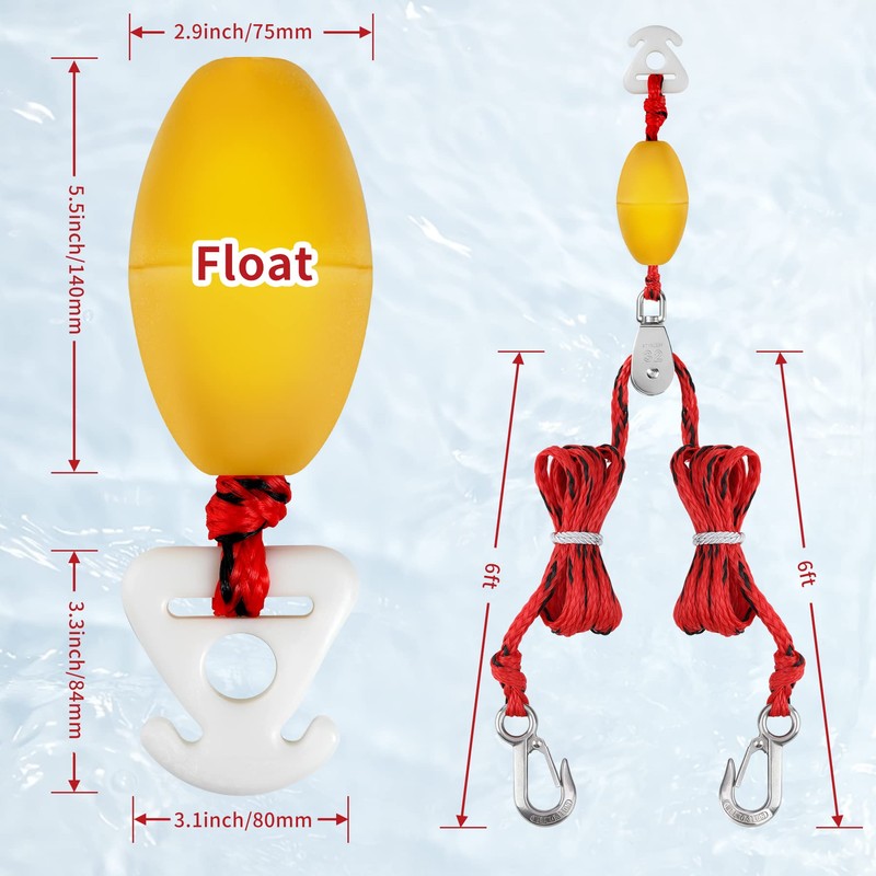 DockMoor Water Ski Rope 75 ft 4 Sections with Boat
