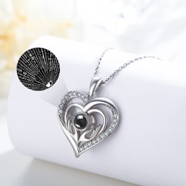 Heart Necklace 925 Sterling Silver Heart Pendant I Love You Necklace 100 Language Necklace Projection Necklace Love Jewellery for Mother Mama Mom Girlfriend Women Daughter Wife mother's Day Gift