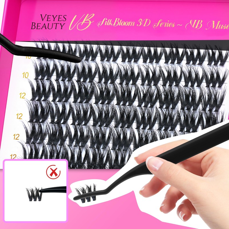 VEYESBEAUTY Eyelashes Cluster Lashes Kit 3D Individual Eyelashes False Eyelashes
