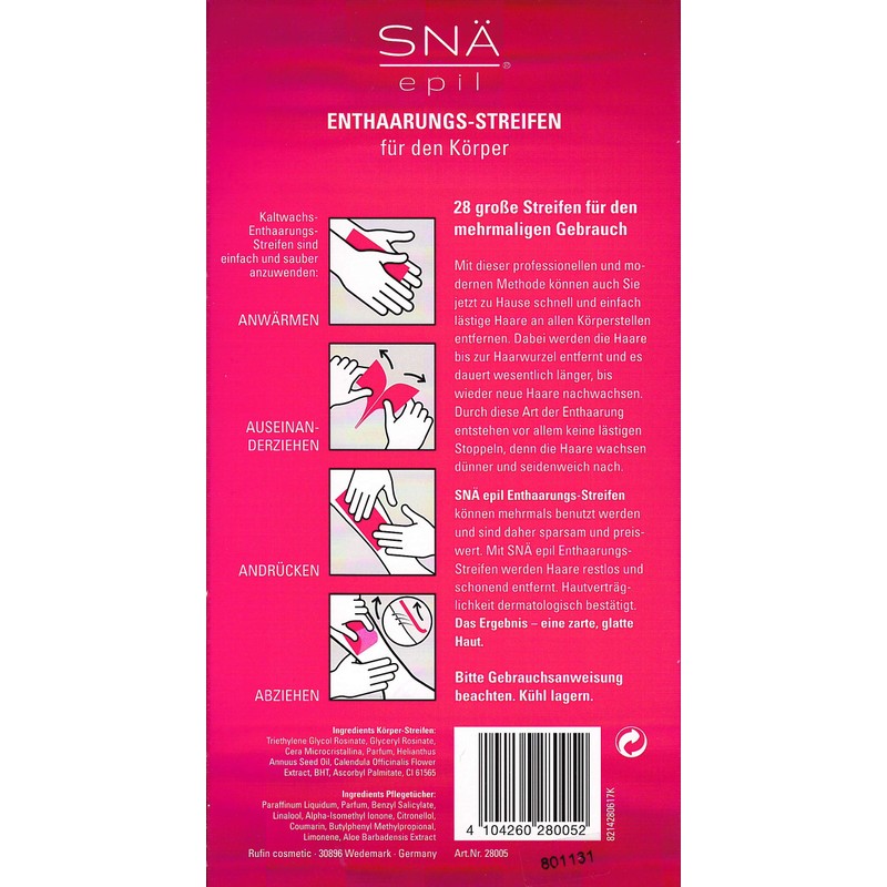 Snä Epil Hair Removal Strips, 14 Double Strips (28 Ready
