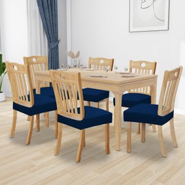 Easy-Going 100% Waterproof Seat Covers for Dining Room Chairs Set of 6, Stretch Chair Seat Slipcovers Protector Removable and Washable Kitchen Dining Chair Covers, Navy