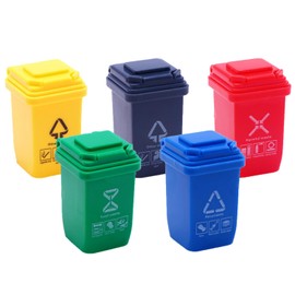 Wuzdy Miniature Rubbish Bin Model Pack of 5 Mini Sorting Wheelie Bins Children's Toy Wheelie Bins Rubbish Bin Brother Accessories Desk