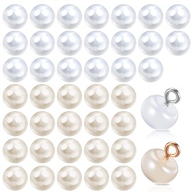 Classicseali 40pcs Pearl Buttons, 10mm Pearl Buttons for Sewing with Metal Circle Loop, Mushroom Half Round Mother of Pearls Button, for DIY Sewing Clothing Wedding Dresses Sweater Crafts, 2 Colors