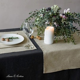 Linen & Cotton Decorus Pretty Decorative Table Runner Fabric Table Runner Table Linen 44% Linen 56% Cotton Beige White (45 x 220 cm) Runner Coffee Table Table Covers for Home Kitchen Event