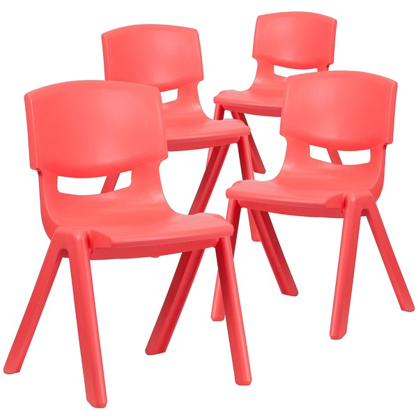 Flash Furniture 4 Pack Red Plastic Stackable School Chair with 15.5'' Seat Height