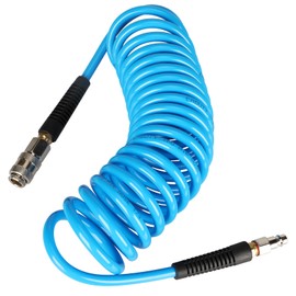 EADUTY Air Compressor Hose, Heavy Duty Polyurethane Recoil Air Hose 1/4" I.D by 5 M Length, 150 PSI Air Compressor Accessories with Bend Restrictors and 1/4" Euro Quick Connect Fittings. Blue