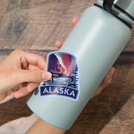 Die Cut Sticker Alaska, Northern Lights and Cabin, Vinyl Sticker, (Waterproof Decal for Cars, Water Bottles, Laptops, Coolers), Large