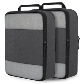 Extra Large Compression Packing Cubes for Travel Essentials, 2 Set Expandable Compression Bags for Travel Packing Cubes for Suitcase Luggage Organizer Bags, Black Mesh