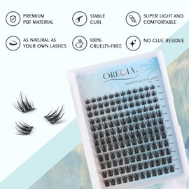 Oreola Individual Eyelashes Manga 144 Pieces Cluster Eyelashes Super Thin Band False Eyelashes Wide Hand Fishtail Individual Eyelashes 8-16mm DIY Eyelash Extension for Beginners
