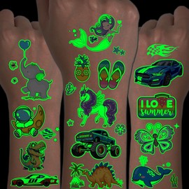 CHARLENT 300 Styles Glow in the Dark Tattoos for Kids, 36 Sheets, Mixed Styles, Luminous Temporary Tattoos for Boys and Girls, Party Favors, Goodie Bag Fillers