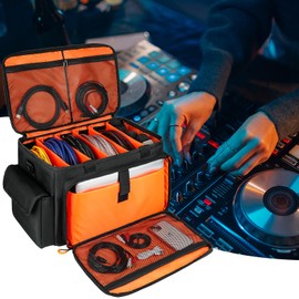 MRINCA DJ Gig Bag for Equipment - Large DJ Cable File Bag with Laptop Sleeve & Detachable Dividers, Thick Padded Professional DJ Equipment Organizer Case for Travel (Bag Only)