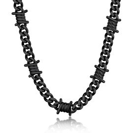Bandmax Men's Black Chunky Link Chain Necklace Stainless Steel Barbed Wire Chain Necklace 20 Inches Gothic Thorns Curb Necklace for E-boy Rapper Biker