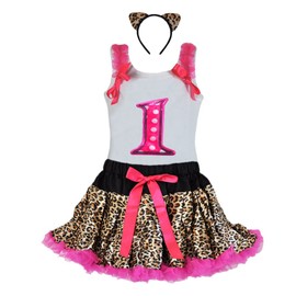 Birthday Girl Leopard Tutu Age Number Tank Top & Headband 3 Pcs Set (Age 5-Large, L-HPink)