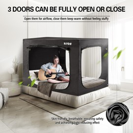 RIYDH Bed Tent Bed Canopy Tents for Adult - Portable Dream Tent Indoor Sleeping Tents 93% Blackout with 3 Doors Breathable Big Space