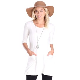 Popana Womens 3/4 Sleeve Tunic Top With Pockets for Leggings Made In USA Medium Pearl