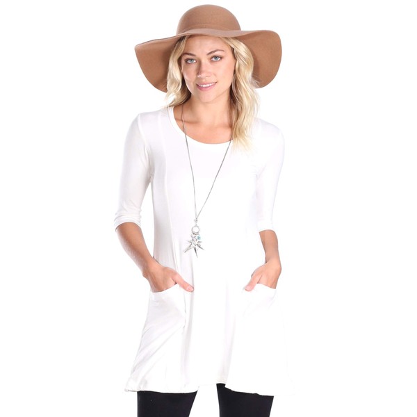 Popana Womens 3/4 Sleeve Tunic Top With Pockets for Leggings