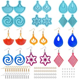 AIFUDA 6 Juego de Moldes de Resina para Aretes, Kit de Fabricación de Joyería de Resina y Silicona con Moldes de Resina Epóxica, Incluye Ganchos de Arete y Cerraduras de Arete de Resorte
