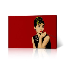 HB Art Design Audrey Hepburn Wall Art Breakfast at Tiffany's Movie Digital Art Red Background Canvas Wall Art Canvas Print Wall Decor Artwork Bedroom Decor Living Room Decor Made in The USA 8x12