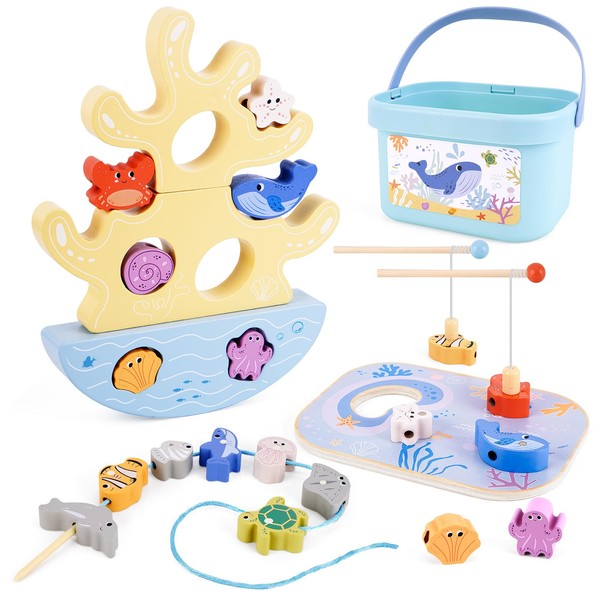 FCSONU Triple Balance Ladder Fishing Bead Game Toy Basket, Children