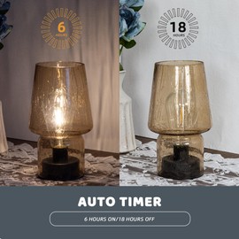 ULAROOM Battery Operated Table Lamp,Small Cordless Table Lamp with Timer,Vintage Bedside Nightstand Decorative Lamp for Bedroom Kitchen Entryway Stairway Shelf Fireplace Corner Decor(Raindrop Amber)