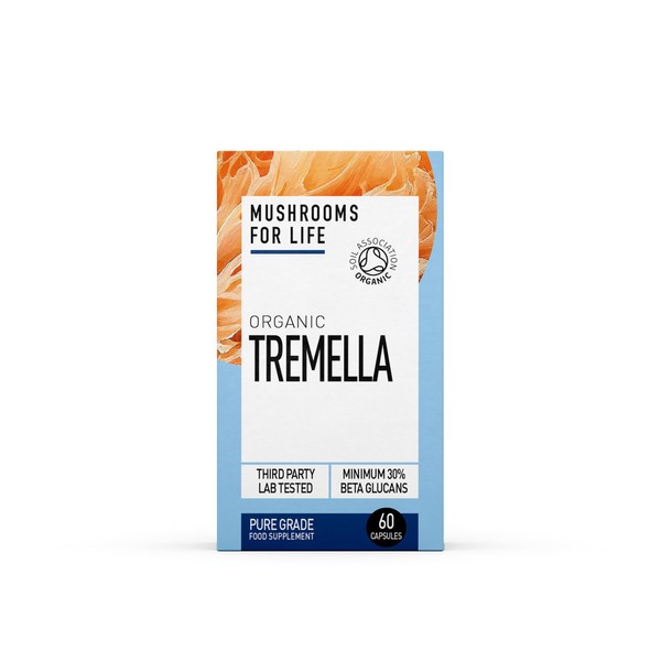 Organic Tremella Mushroom 60g or 60 caps – Pure Tremella Powder or Cpsules | Anti Aging Supplement for Beauty & Skin | Rich in Antioxidants, 30% + Beta Glucans (60 caps)
