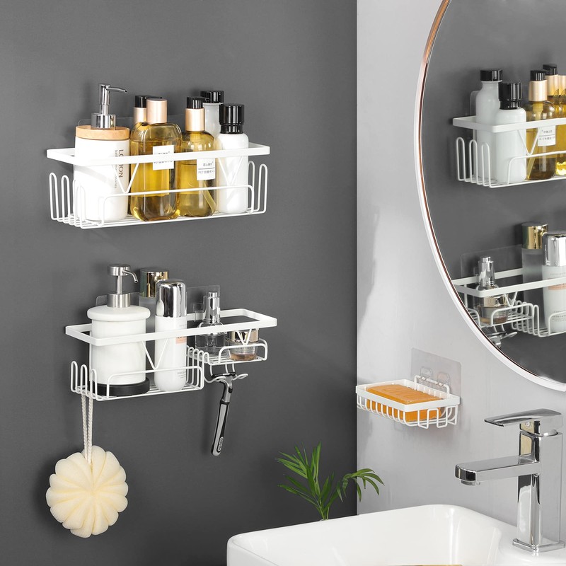 Kegii 3 Pack Shower Caddy, Bathroom Shower Shelf Organiser, White