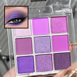 Purple Eyeshadow Palette, Pink Make-Up Palettes Shimmer Eye Shadow, Highly Pigmented Matte Shimmering Cool Make up Set, 9 Colour Waterproof Longlasting Eye Shadow Palette