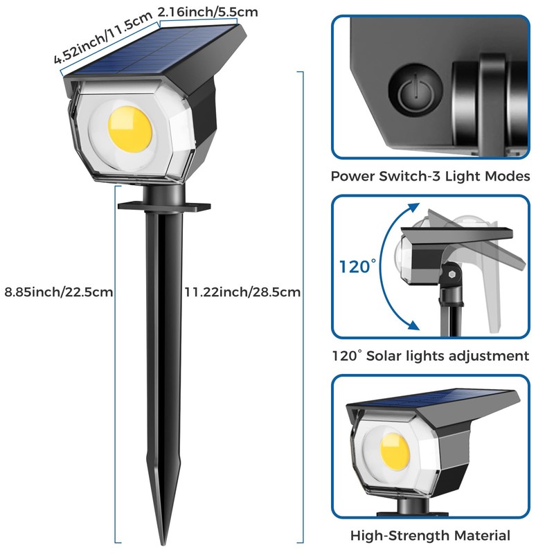 Peasur 2 Pack Solar Spot Lights Outdoor, Solar Spotlights Outdoor