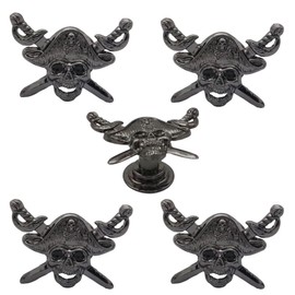 haowei Skull Drawer Knob, 5 Pcs Creative Pirate Zinc Alloy Single Hole Cabinet Dresser Cupboard Wardrobes Pull Handle Decoration for Kitchen Bathroom Livingroom Office