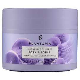 Plantopia Bath Soak & Body Scrub - Sleep Promoting Ashwagandha & Sandalwood - Relaxing Bath Soak & Skin Exfoliator - Aromatherapy Essential Oil Blend - Vegan Cruelty Free, 200g