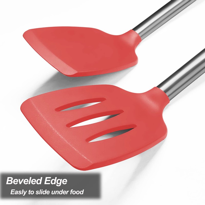 2 Pack Spatulas, Solid & Slotted Silicone Spatula Set, Stainless