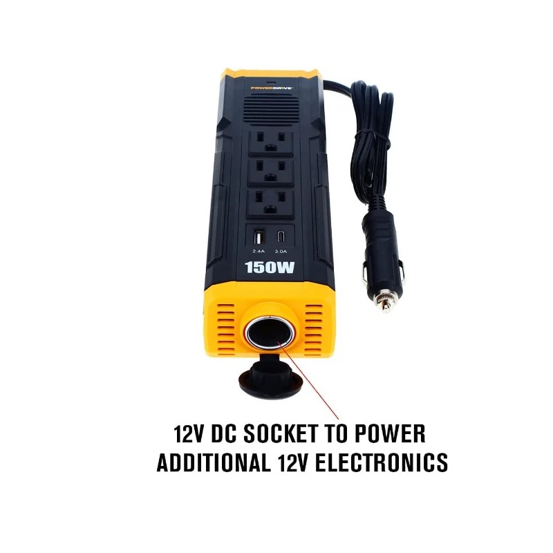 PowerDrive PWD150S 150-Watt Power Strip three AC outlets Dual USB