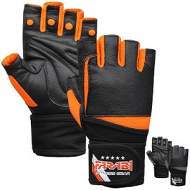 Farabi Weight Lifting Fitness Gloves, Gym Training Wrist Support Hook & Loop Closure Featured Gloves (Black/Orange, Small)