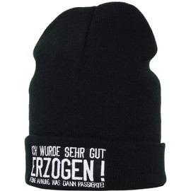 EXPRESS-STICKEREI Knitted Hat Funny Warm Winter Hat / Wool Hat Unisex Hood Beanie Fine Knit with Saying | One Size, Black / I was very well educated. (No idea what happened then) - Knitted hat
