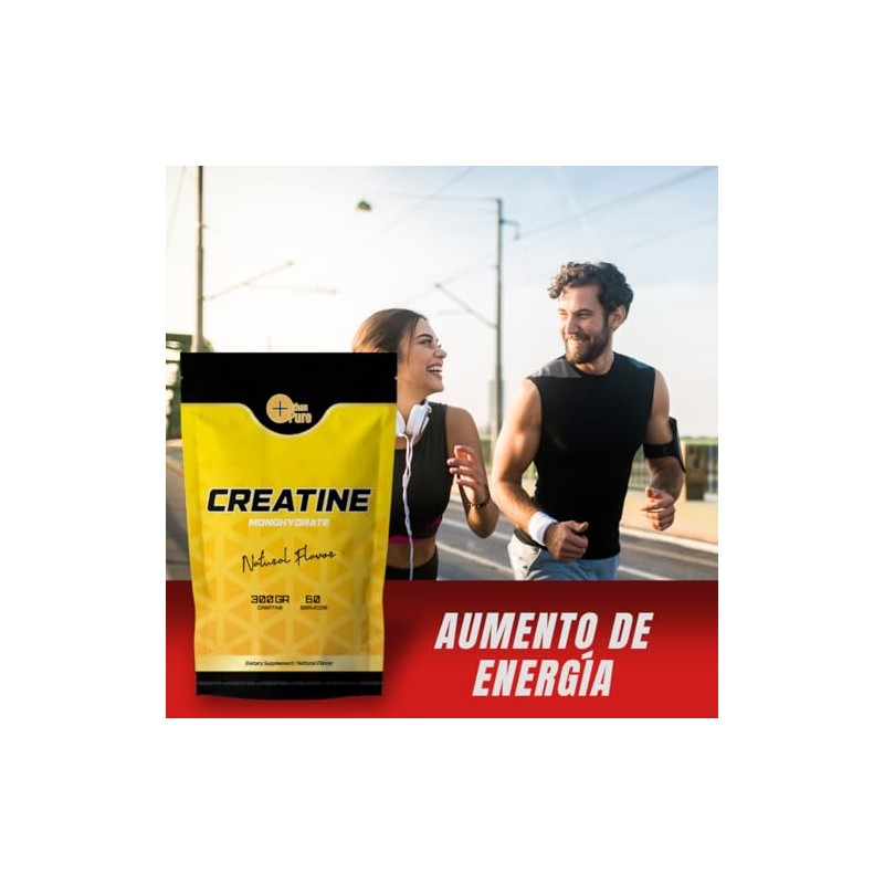 More Than Pure Creatina Monohidratada, 300g, 60 Servicios, Sabor Natural,