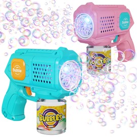 Panacare 2 Packs Bubble Gun,Automatic bubbele Maker with 10 Holes/Lighting,Bubble Maker Toy for Kids/Pets.10000+Rich Bubbles/Min with Bubble Solution.Best Gifts for Birthday/Party/Wedding