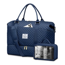 Weekender Bags for Women Duffle Bag - Travel Duffel Bag with Shoe Compartmen Carry on Overnight Bag with Toiletry Bag Gym Tote Bag with Wet Pocket Hospital Bags for Labor and Delivery Blue