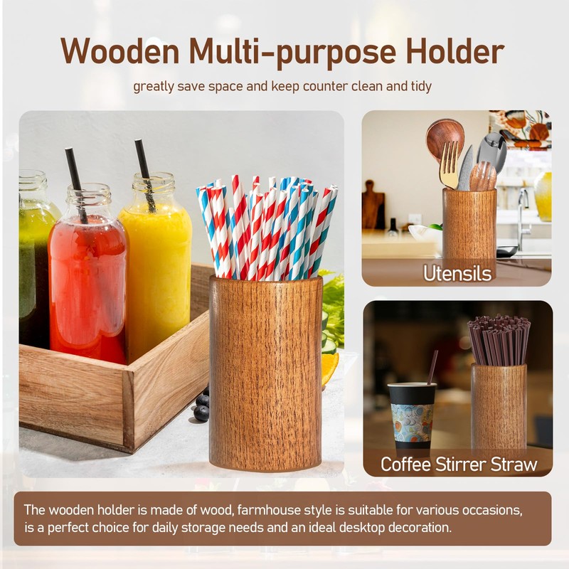 Yaellede Wooden Coffee Straw Holder Dispenser for Counter, Reusable Drinking