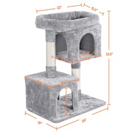 Yaheetech 33.5'' Cat Tree Cat Tower with 2 Cozy Plush Condos & Sisal Scratching Posts Cat Stand House for Cats & Pets
